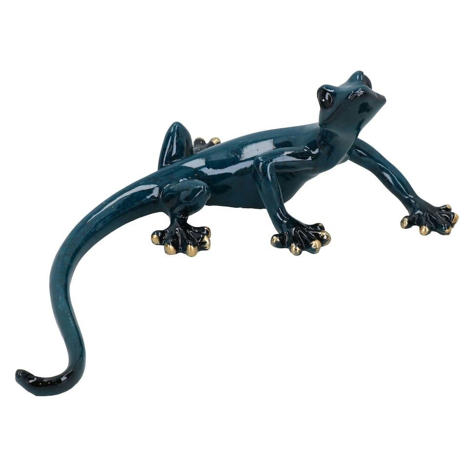 image 1 of Blue Gecko Lizard Resin Wall Shed Sculpture Decor Statue Small House Ornament