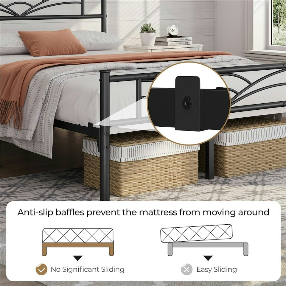 image 1 of Yaheetech Metal Platform Bed Frame with Cloud-inspired Design Headboard Black, 4ft6 Double