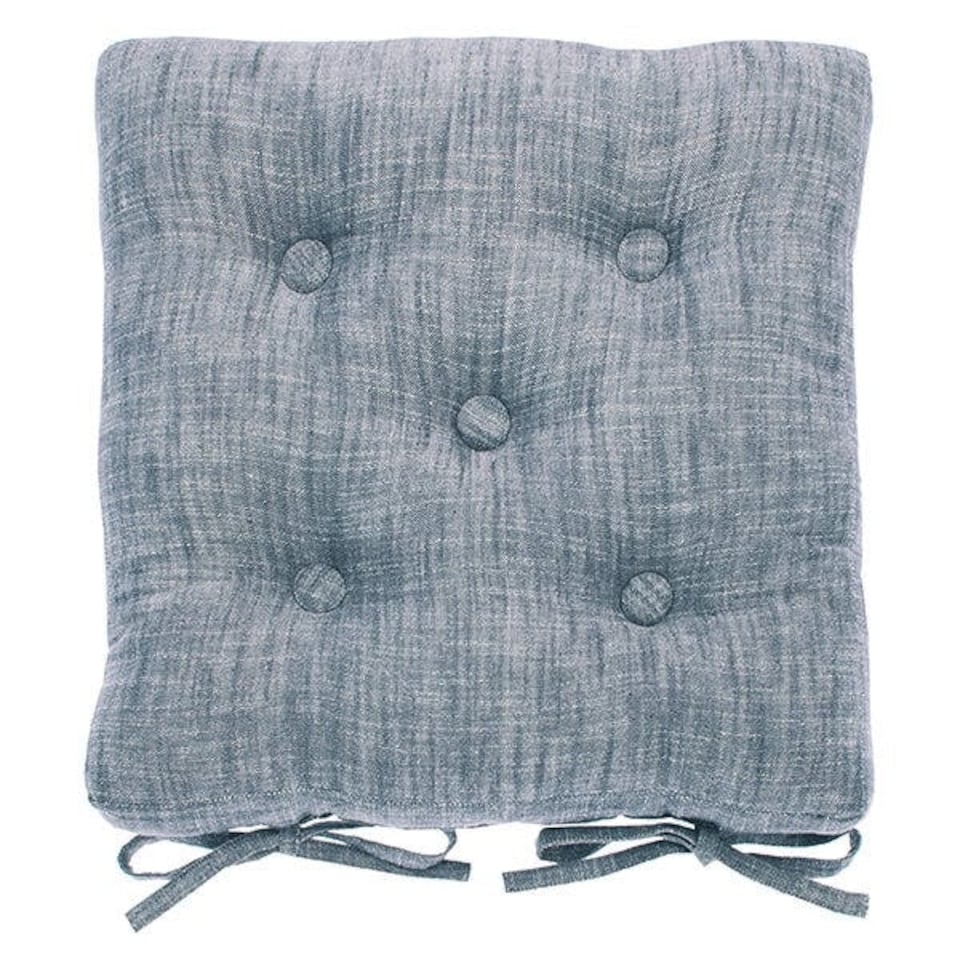 image 1 of Walton & Co Flint Blue Chambray Seat Pad with Ties