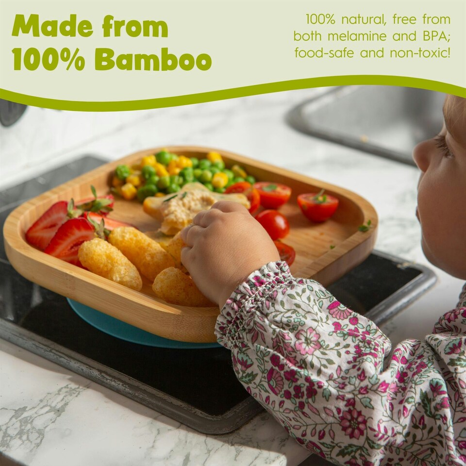 image 1 of Tiny Dining Children's Bamboo Suction Square Dinner Set - Grey