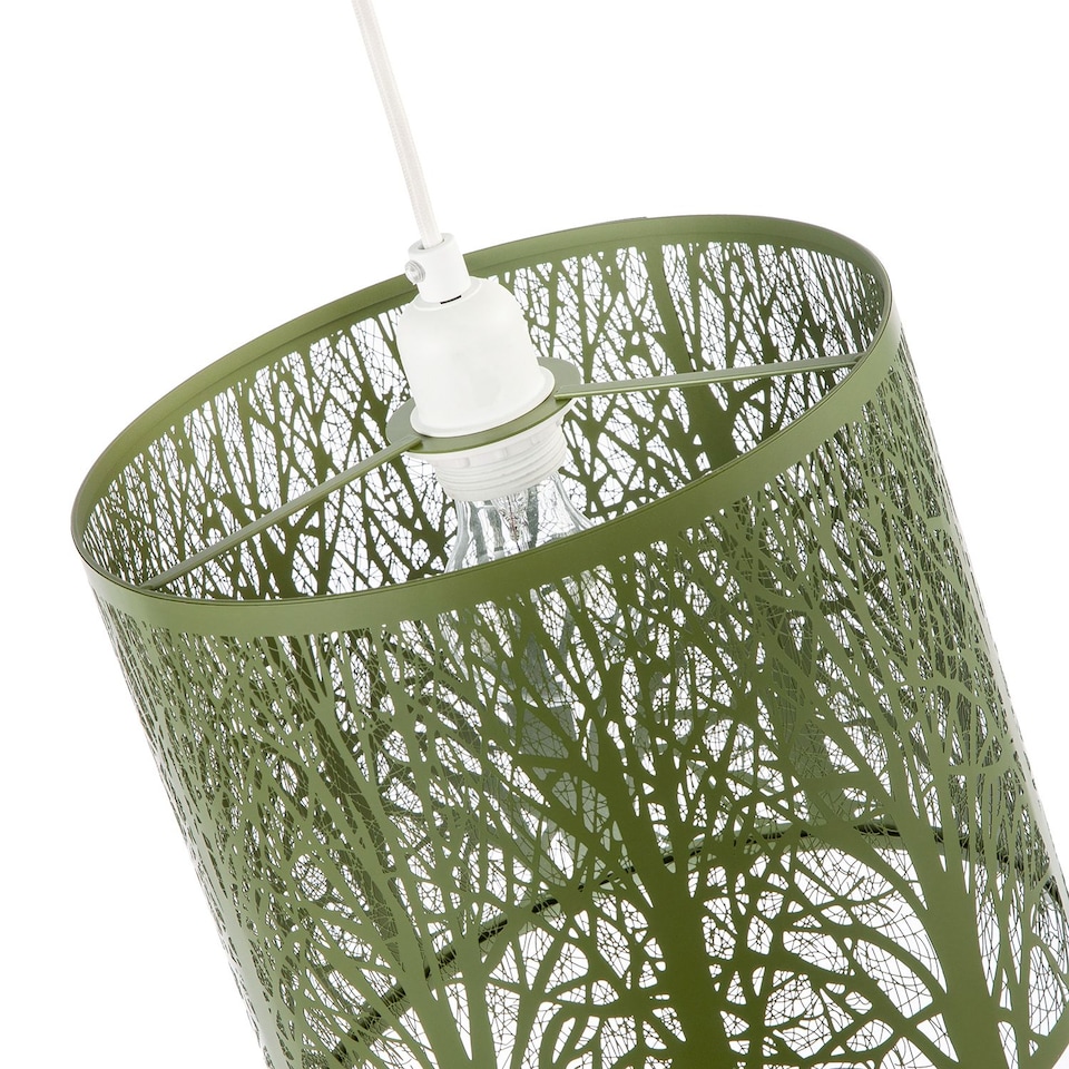image 1 of Unique and Beautiful Olive Green Metal Forest Design Pendant Shade