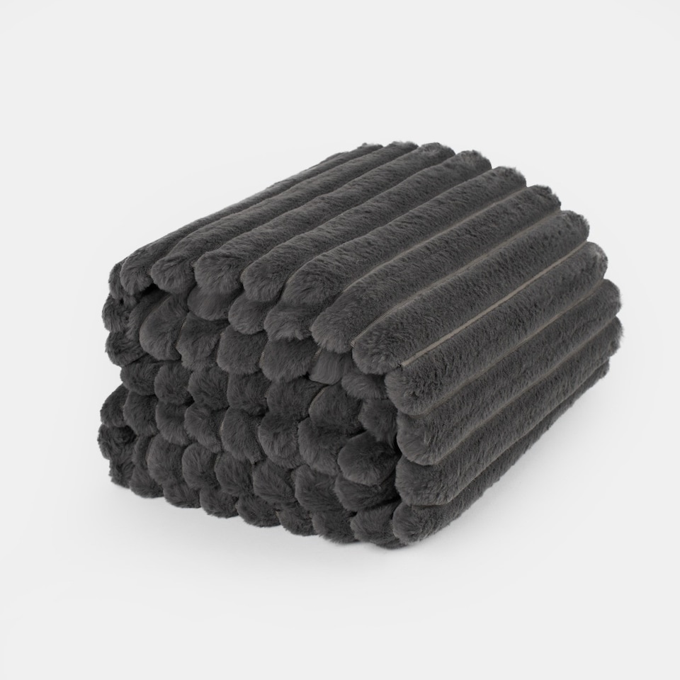 image 1 of OHS Faux Fur Ribbed Fleece Throw Blanket Winter Warm Supersoft