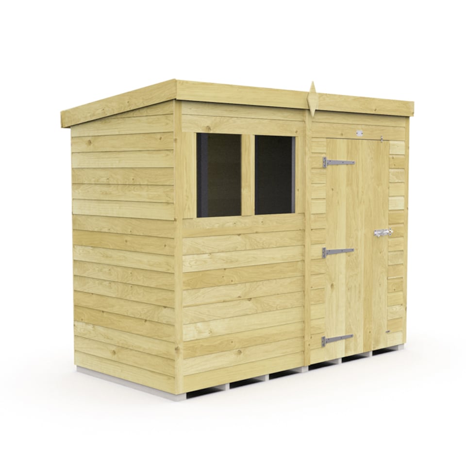 image 1 of 8 x 4 Feet Pent Shed - Single Door With Windows - Wood - L118 x W243 x H201 cm