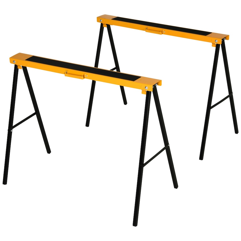 image 1 of HOMCOM Set Of 2 Folding Saw Horses Steel Frame w/ Anti-Slip Platform Handle DIY