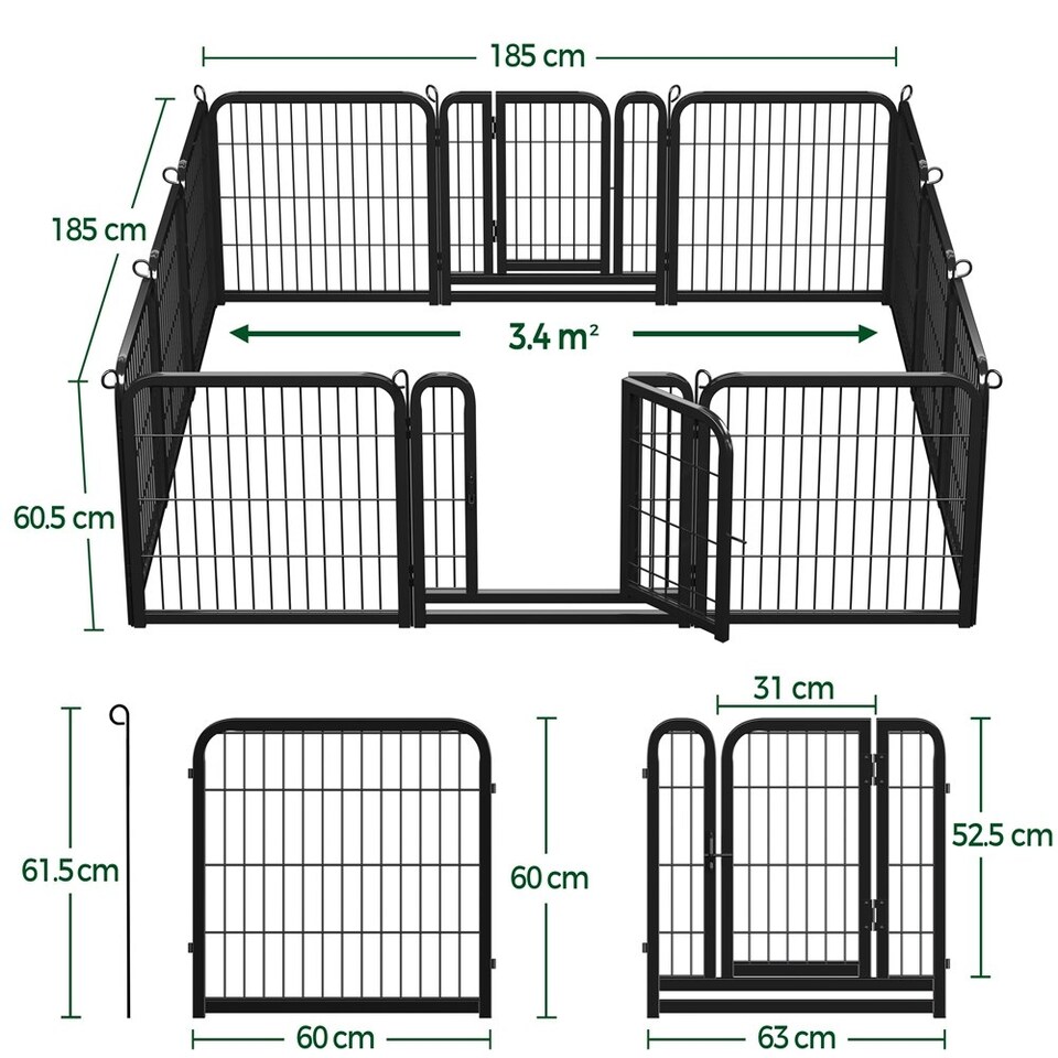 image 1 of Yaheetech 12-Panel Metal Dog Playpen, 60 × 60 cm Black