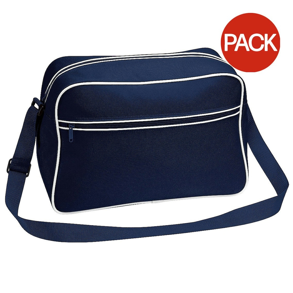 Bagbase Retro Adjustable Shoulder Bag (18 Litres) (Pack of 2) - French Navy/White - One Size Blue