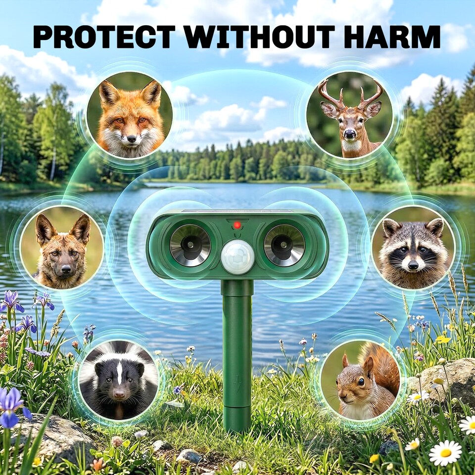 image 1 of Outsunny Cat Repellent for Gardens, Solar Ultrasonic PIR Fox Cat Deterrent | Green | Green | 14 x 9.2 x 37 cm