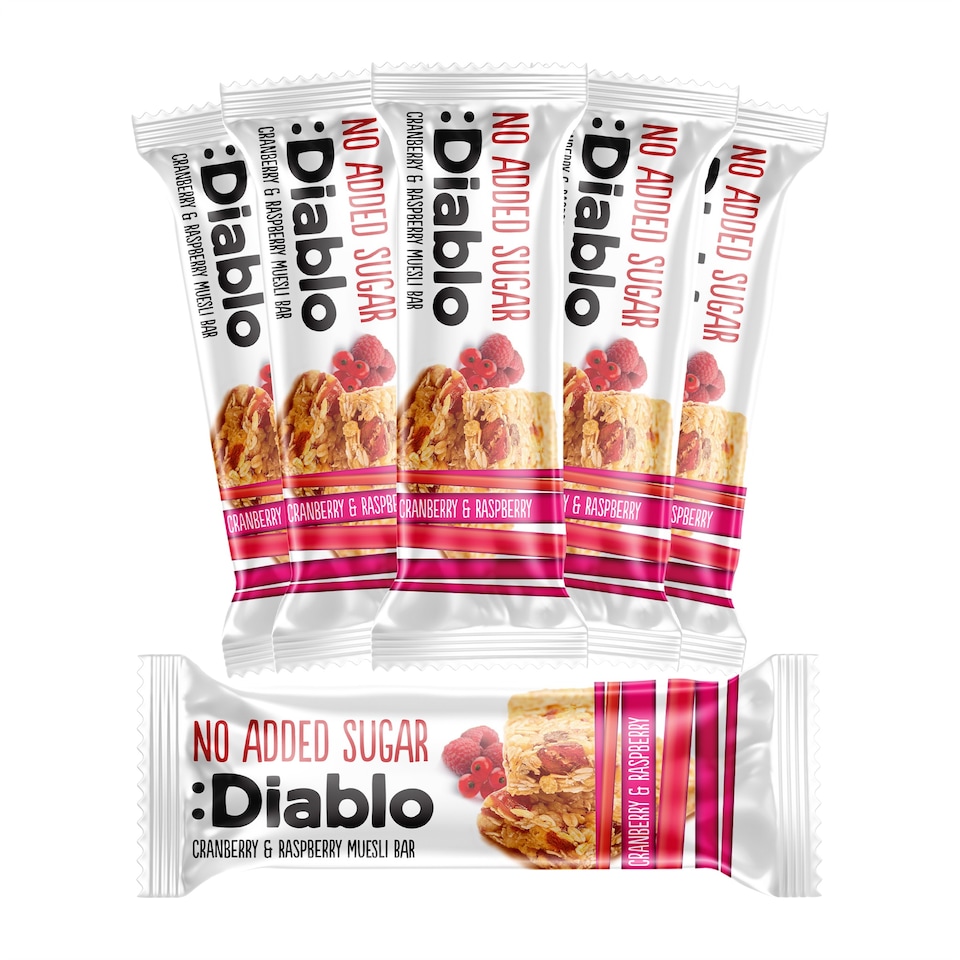 image 1 of Diablo No Added Sugar Cranberry and Raspberry Muesli Bar 30g 6 Pack