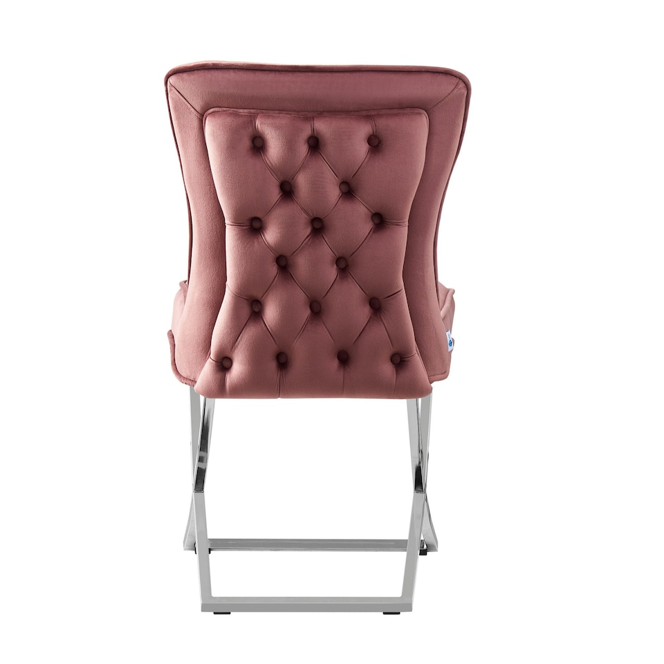 image 1 of Set of 2 Trafalgar Velvet Dining Chairs with Gold Crossed Legs - Modern Upholstered Accent Chair | Pink