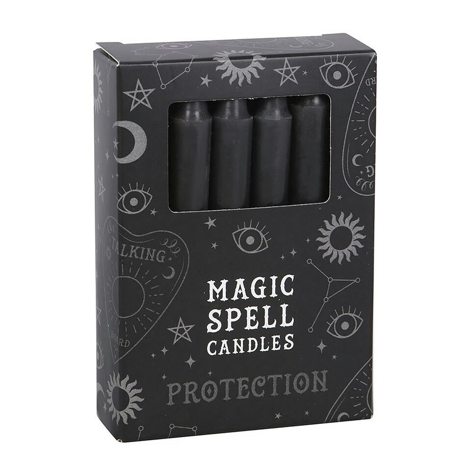 image 1 of Pack of 12 Black 'Protection' Spell Candles | Black