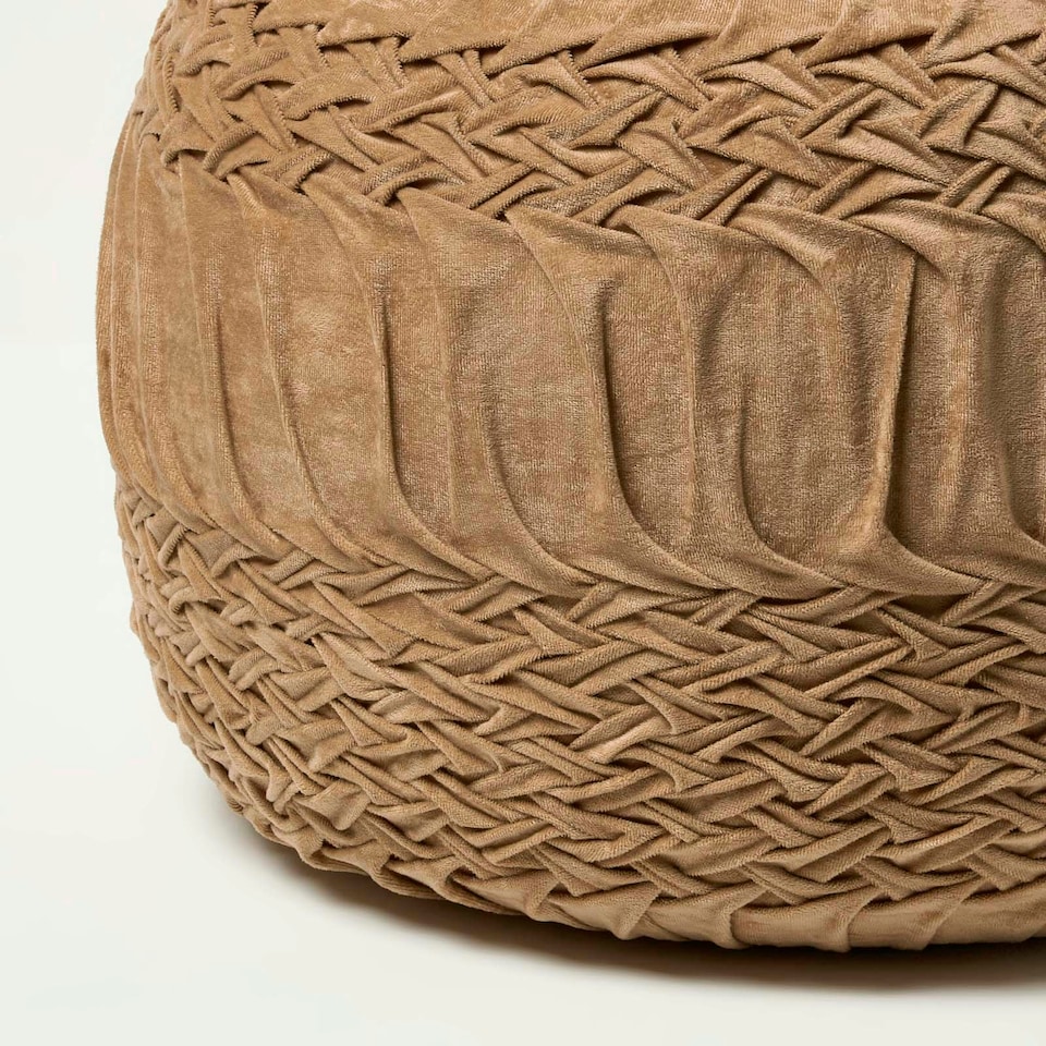 image 1 of Homescapes Sofia Pleated Velvet Taupe Pouffe