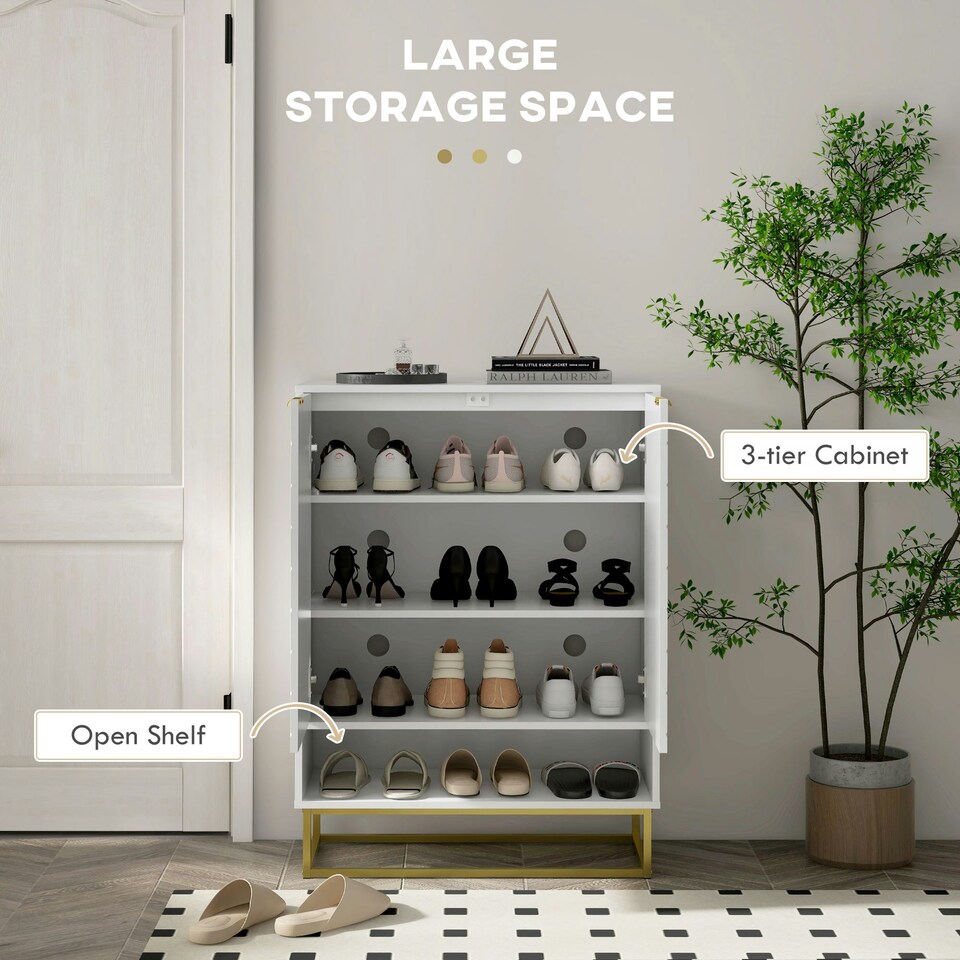 image 1 of HOMCOM Shoe Cabinet with 2 Chevron Doors, Adjustable Shelf for 12 Pairs