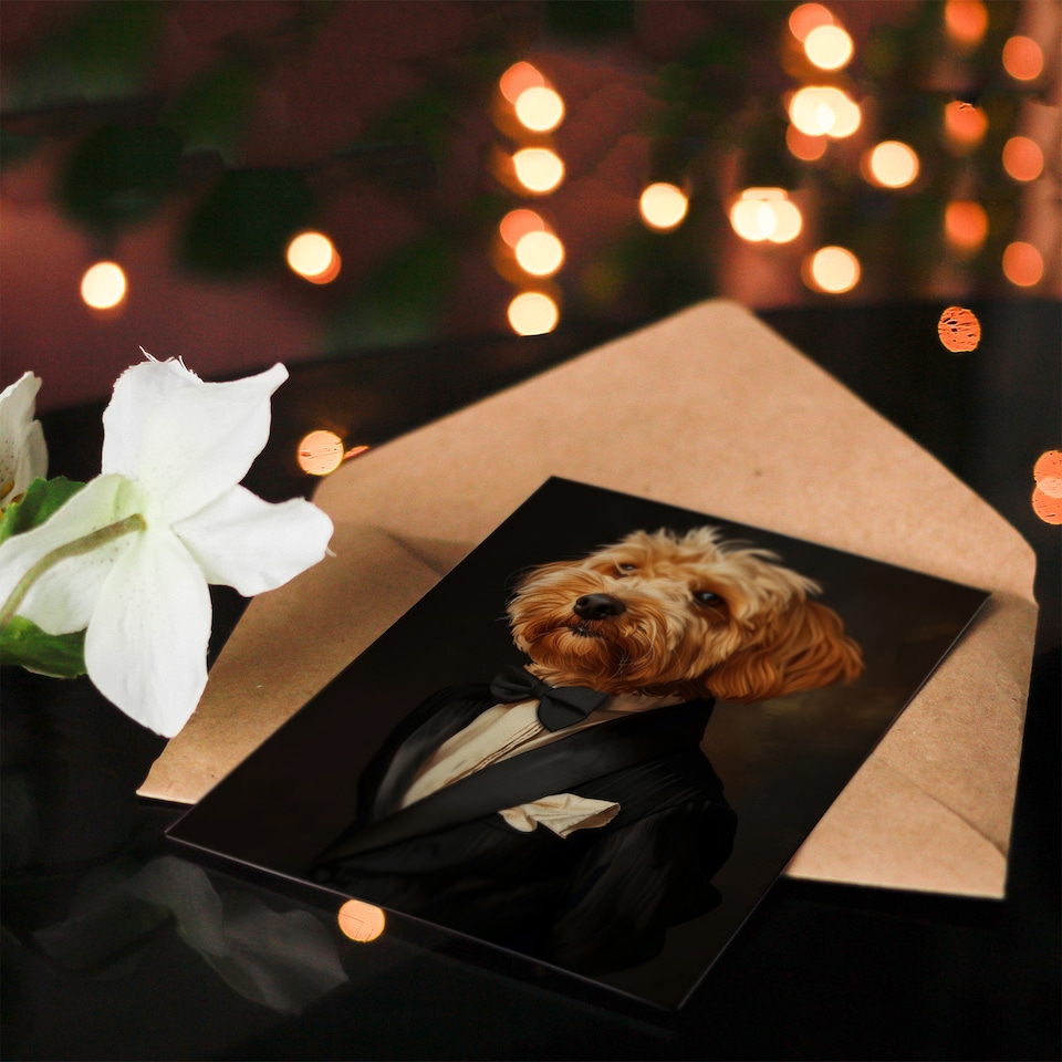 image 1 of Dog Lover Maltese Poodle in Bow Tie Dinner Jacket Birthday Card