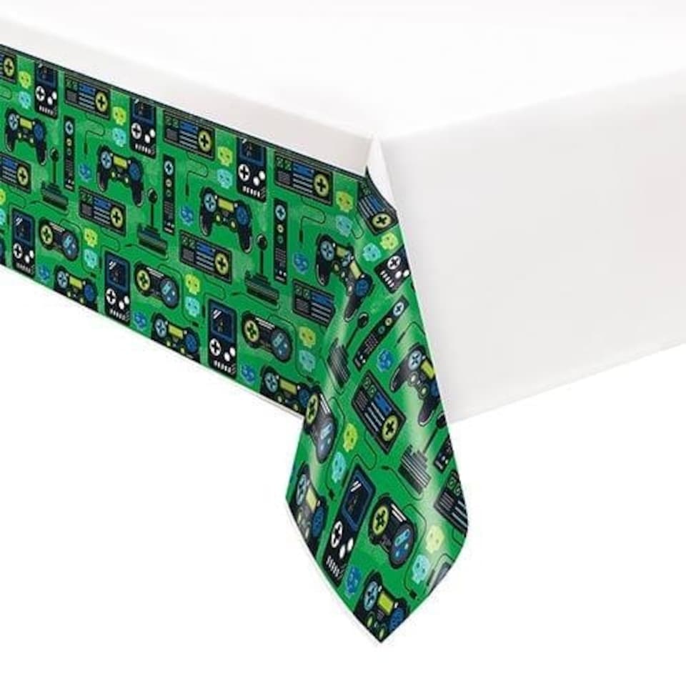 image 1 of Gamer Birthday Rectangular Plastic Tablecover 213cm x 137cm Green