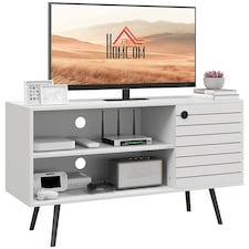 HOMCOM TV Stand Cabinet for 50 Inch TVs, TV Unit with Open Shelves, Soft-close Door and Cable Holes, Entertainment Unit for Living Room, White
