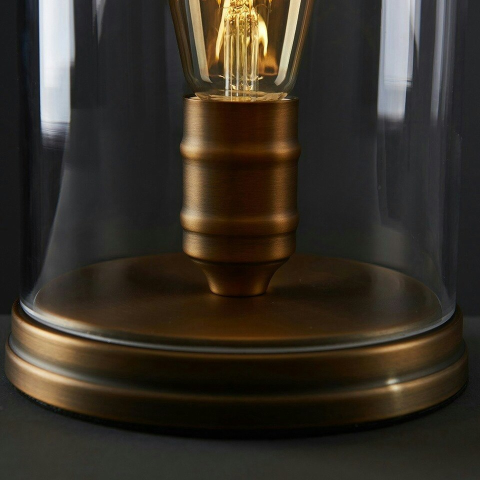 image 1 of ValueLights Retro Aged Brass Effect Metal Base And Clear Glass Dome Table Lamp