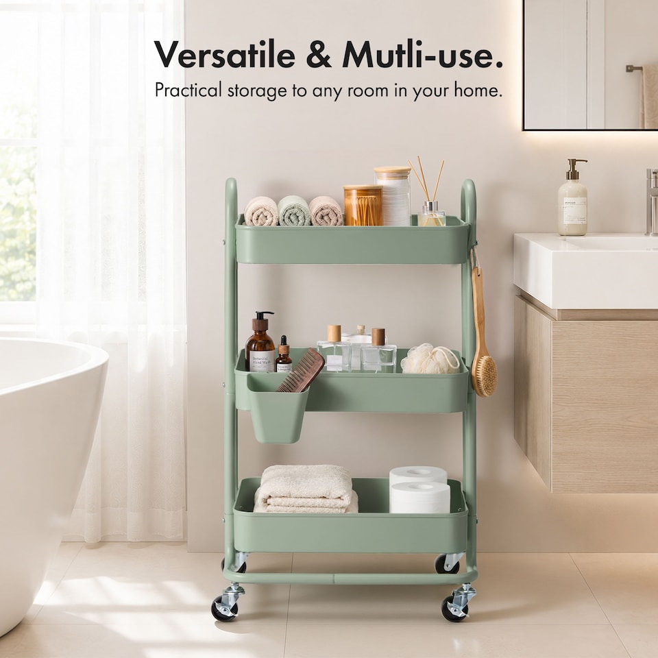 image 1 of Vonhaus Storage Trolley 3 Tier Bathroom & Kitchen Storage