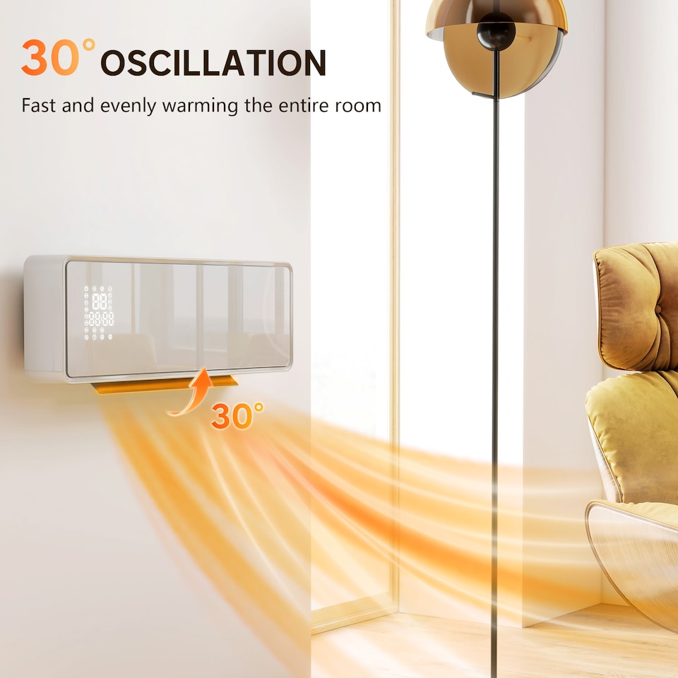 image 1 of HOMCOM 2000W Ceramic Electric Heater with Fan, Wall Mounted, White | White
