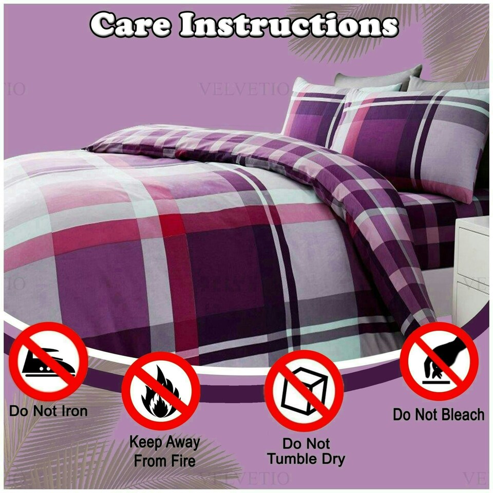image 1 of VELVETIO Waverly Check Duvet Cover Set Reversible Polycotton Easy Care Beddings Purple | King