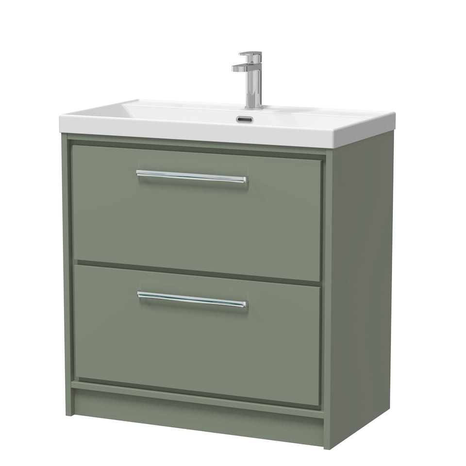 image 1 of Balterley Modern Bathroom 2 Soft Close Drawer Floor Standing Vanity Unit & Rectangular Basin | Green | Reed Green | 1