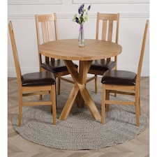 Oregon Round Oak Dining Table and 4 Princeton Chairs | Brown | Brown | 1
