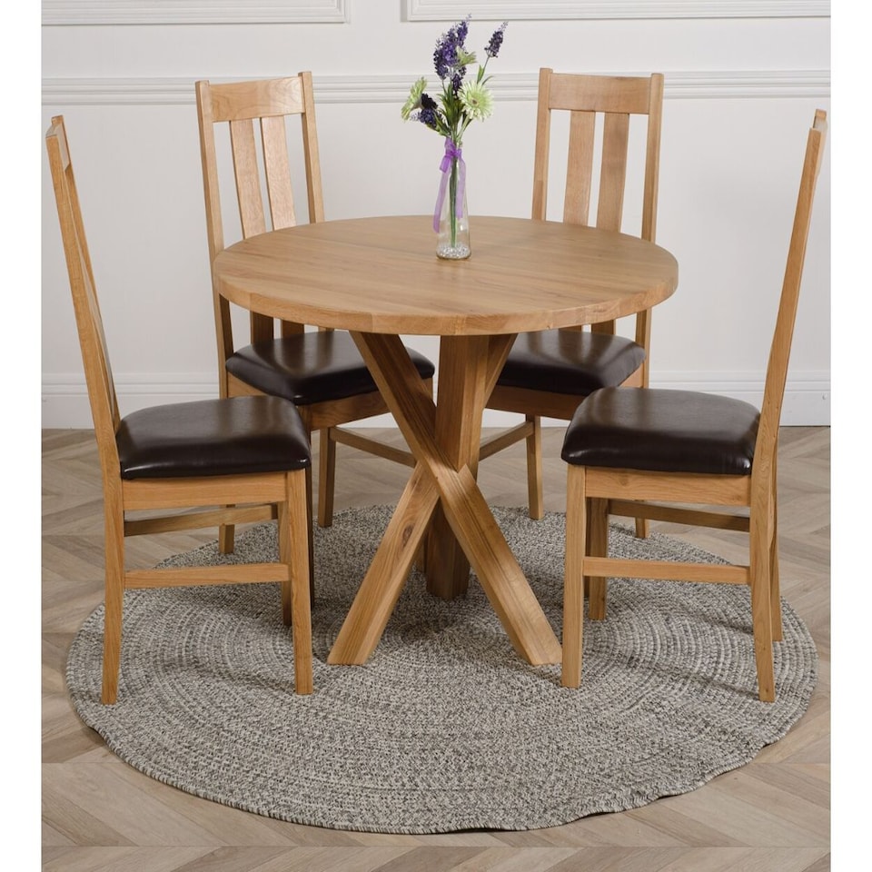 image 1 of Oregon Round Oak Dining Table and 4 Princeton Chairs | Brown | Brown | 1
