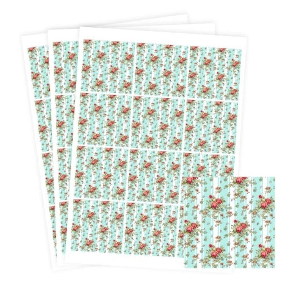 image 1 of Floral Baby Blue Stripes Square Stickers 65mm - Sheet of 12