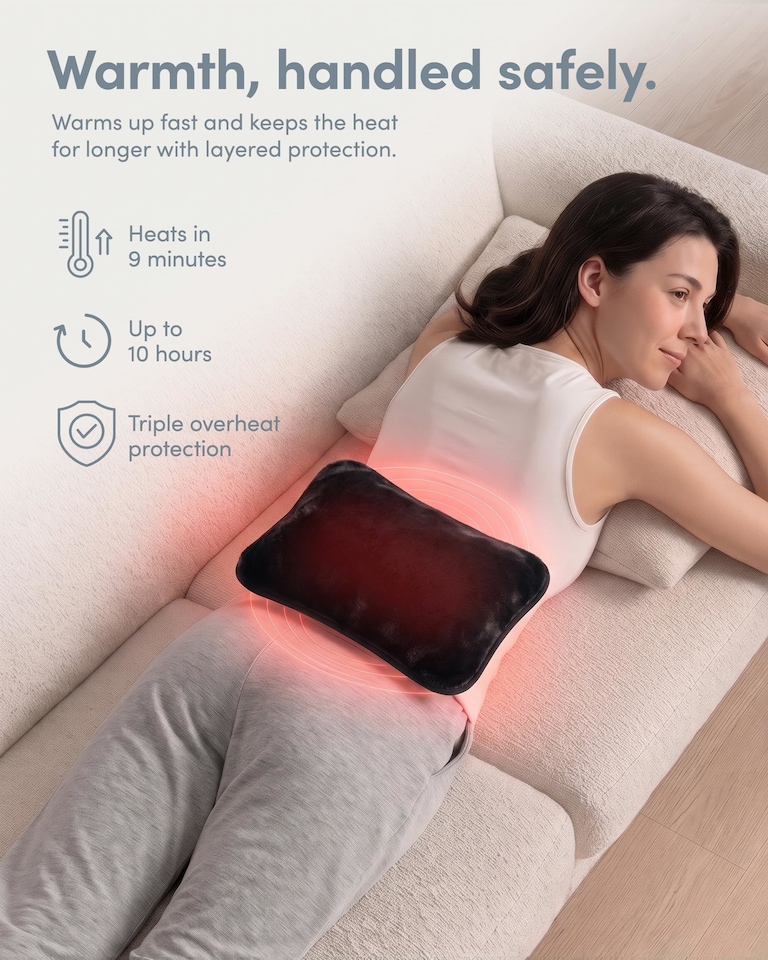 image 1 of Keplin Rechargeable Electric Hot Water Bottle Flannel Cover Auto Shut Off