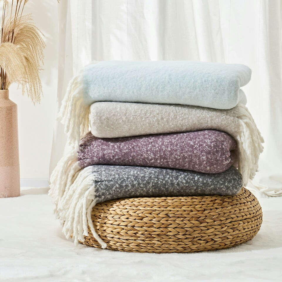 image 1 of Aisling Marl Faux Mohair Throw - Super Soft, Stylish Tasselled Blanket Purple | Thistle