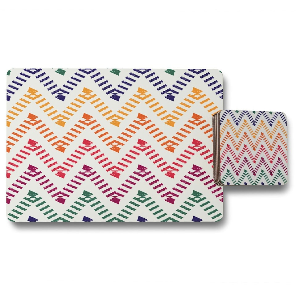 image 1 of Freehand horizontal zigzag and chevron stripes (Placemat & Coaster Set)
