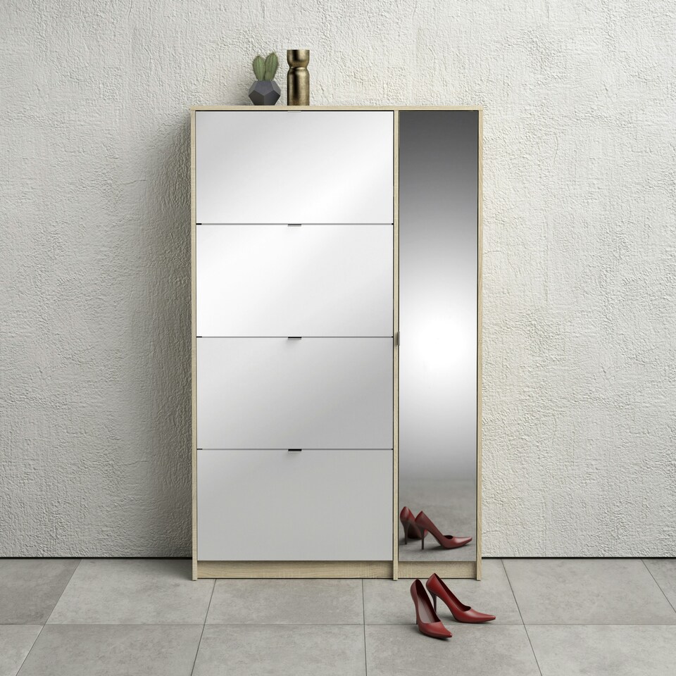 image 1 of Shoes Shoe Cabinet 4 Flip Down Doors and 2 layers 1 Mirror Door Oak structure