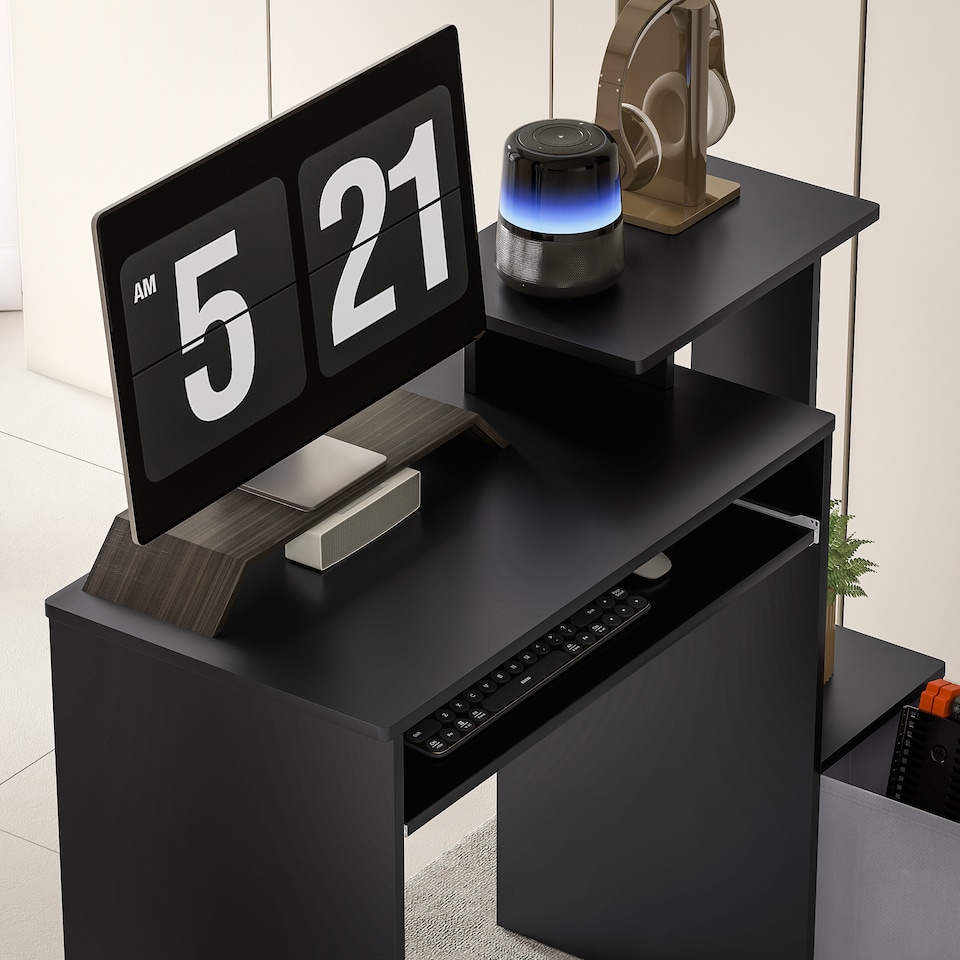 image 1 of HOMCOM Computer Desk with Sliding Keyboard Tray Storage Drawer Shelf Home Office Workstation Black