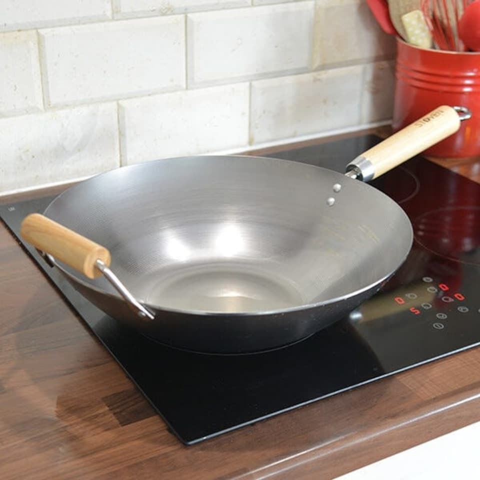 image 1 of Stoven 34cm Heavy Gauge Carbon Steel Wok
