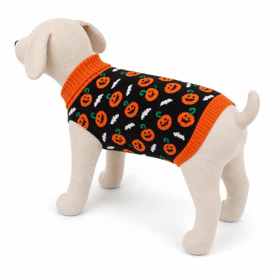 image 1 of Large Halloween Pet Dog Jumper Black Orange Pumpkin Knitted Sweater 50cm