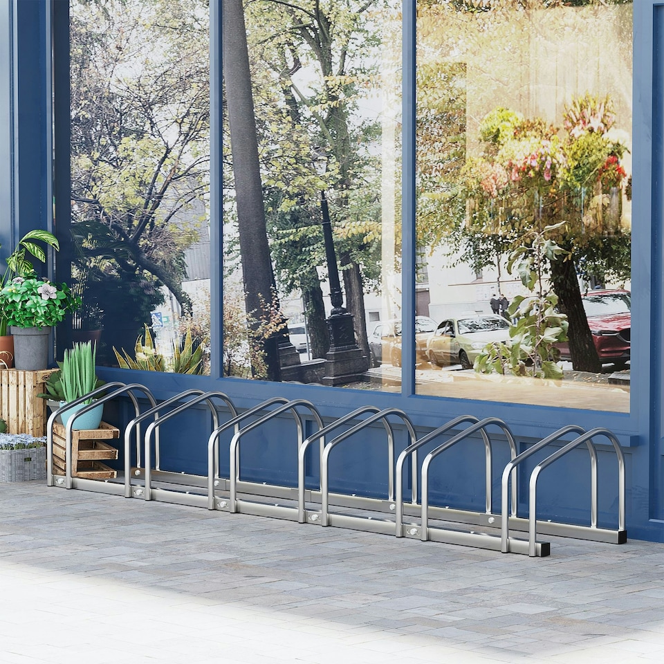image 1 of HOMCOM Bike Parking Rack Bicycle Locking Storage Stand for 6 Cycling Black