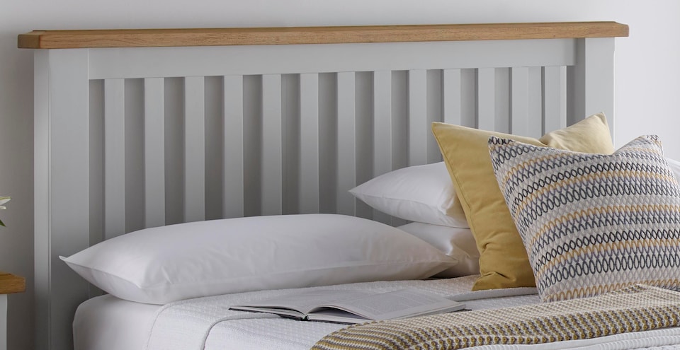image 1 of 4ft6 Double Real oak & Light Grey Solid,strong,wood bed frame.Wooden bedstead