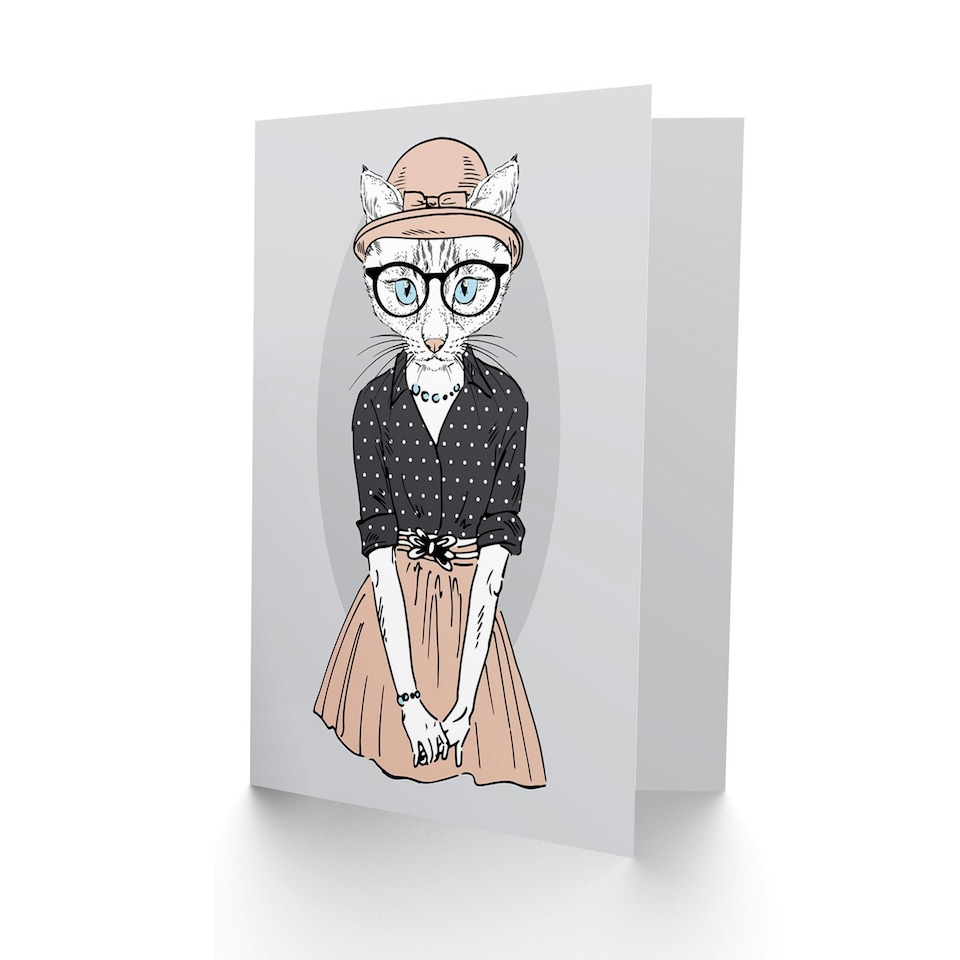 image 1 of Fashion Animal Hipster Cat Kids Birthday Child Card