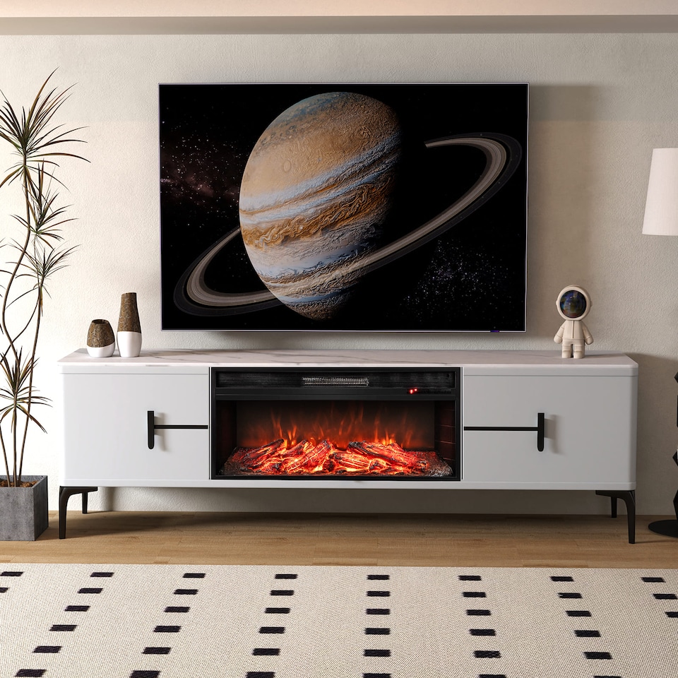 image 1 of COSTWAY Electric Fireplace 5000 BTU Recessed Fireplace Black