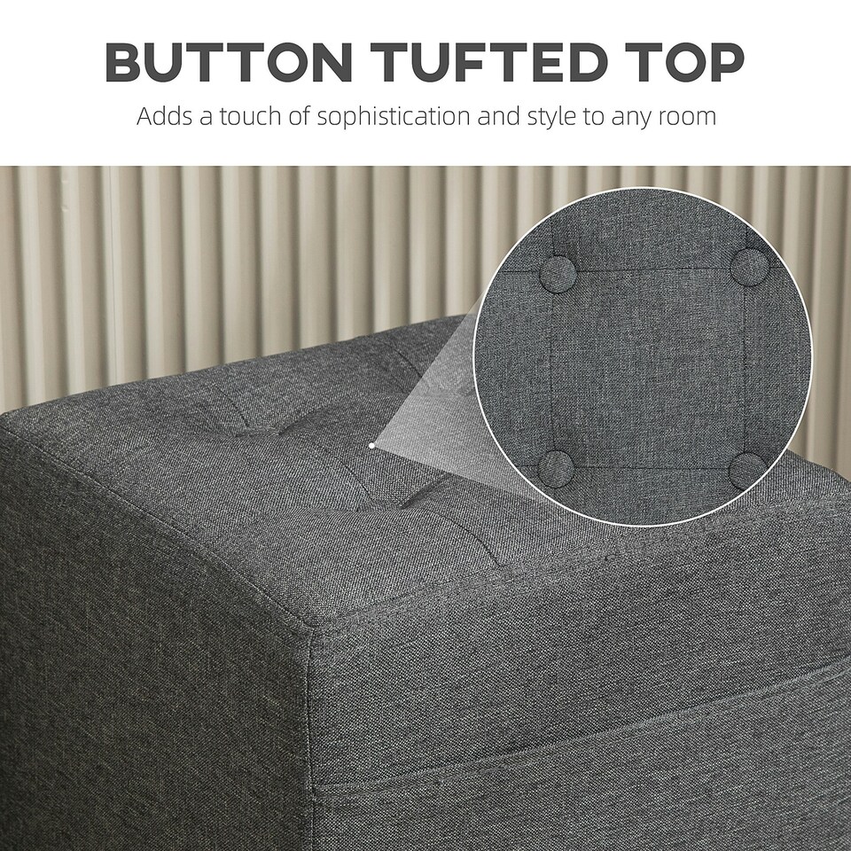image 1 of HOMCOM Small Footstool Square Ottoman with Padded Seat for Living Room Grey Grey