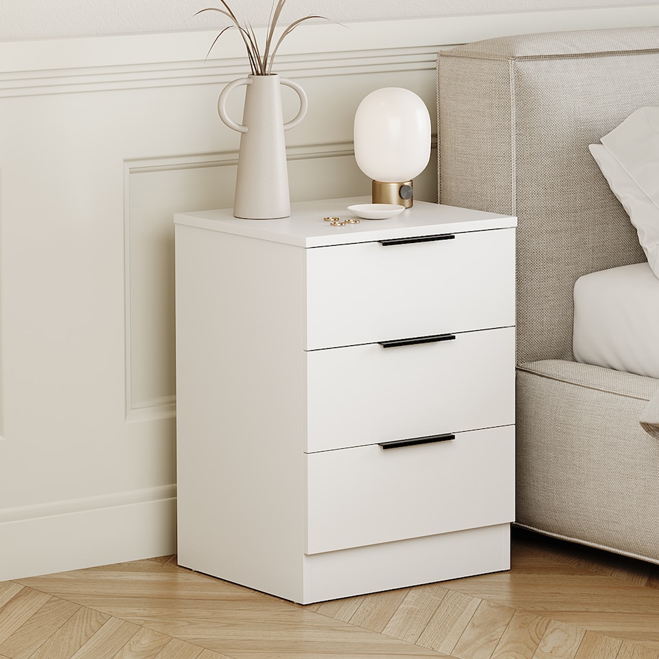image 1 of Vida Designs Trega 3 Drawer Bedside Chest Bedroom Storage Unit, (H) 50cm x (W) 39cm x (D) 28cm, White