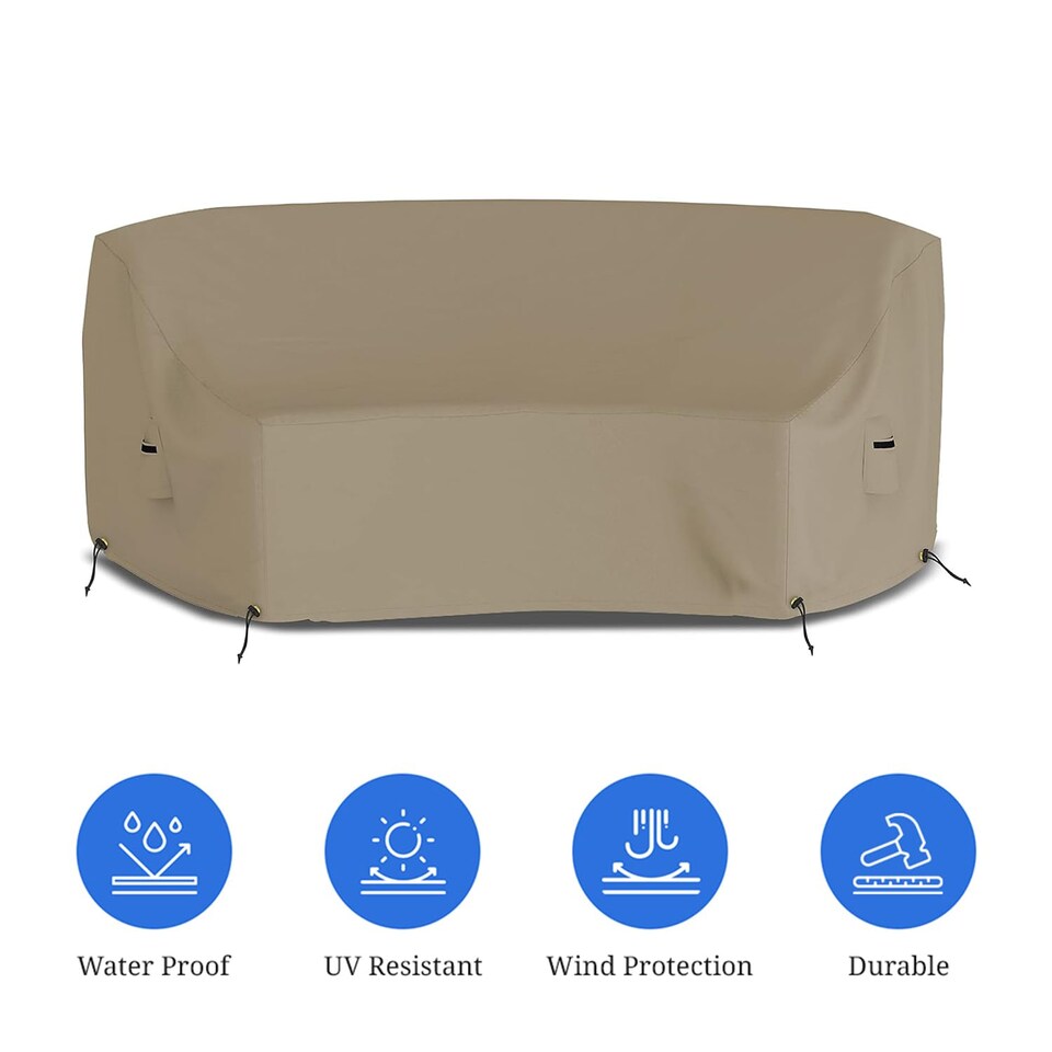 image 1 of Covers&All Curved Outdoor Couch Cover, 1000D Waterproof, UV-Resistant Patio Furniture Cover, 90 in L x 34 in W x 32 in H x 46 in FL, Beige
