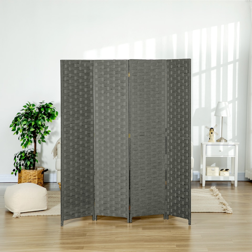 image 1 of HOMCOM 4 Panel Folding Room Dividers for Wall, Privacy Screen Panels, Grey | Grey