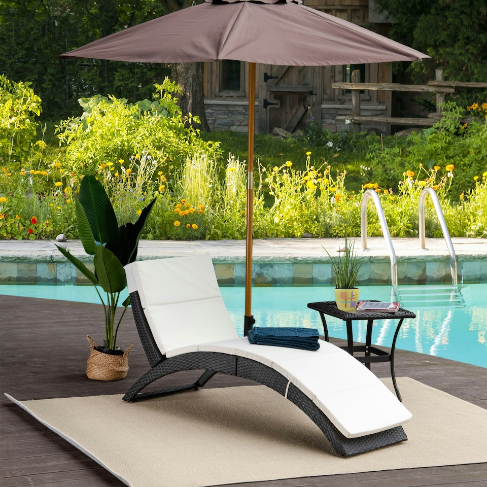 image 1 of Outsunny Garden Rattan Sun Lounger Foldable Patio Chaise Chair Black