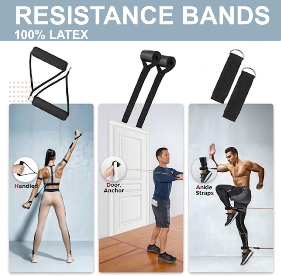 image 1 of 11Pcs Yoga Exercise Bands Resistance Tubes Set Fitness Workout Gym Equipment Stretch Band 5 Anti-Break 2 Foam Handle upto 150LB