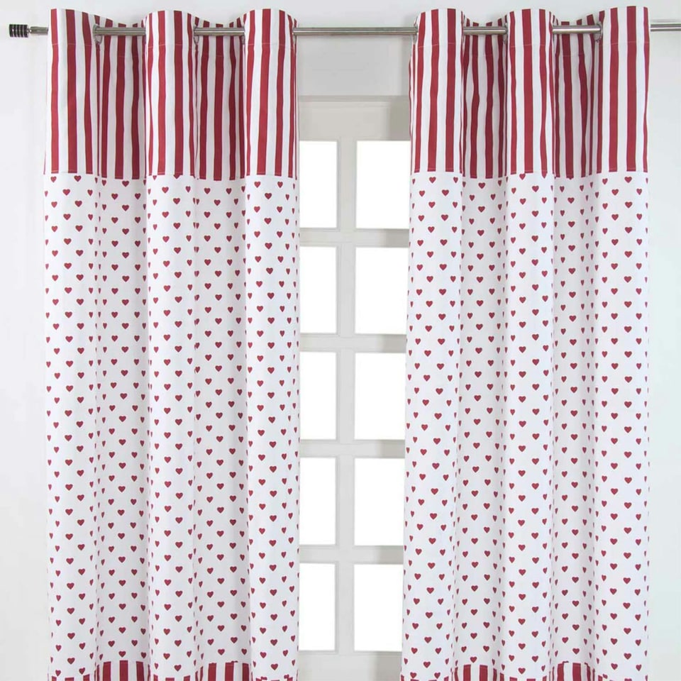 image 1 of Homescapes Red Love Hearts Ready Made Eyelet Curtain Pair - 117 x 137 cm Drop | Red | Red