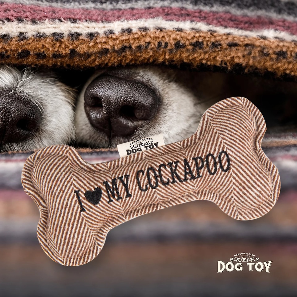 image 1 of History & Heraldry Pre-Personalised Squeaky Bone Dog Toy - Cockapoo
