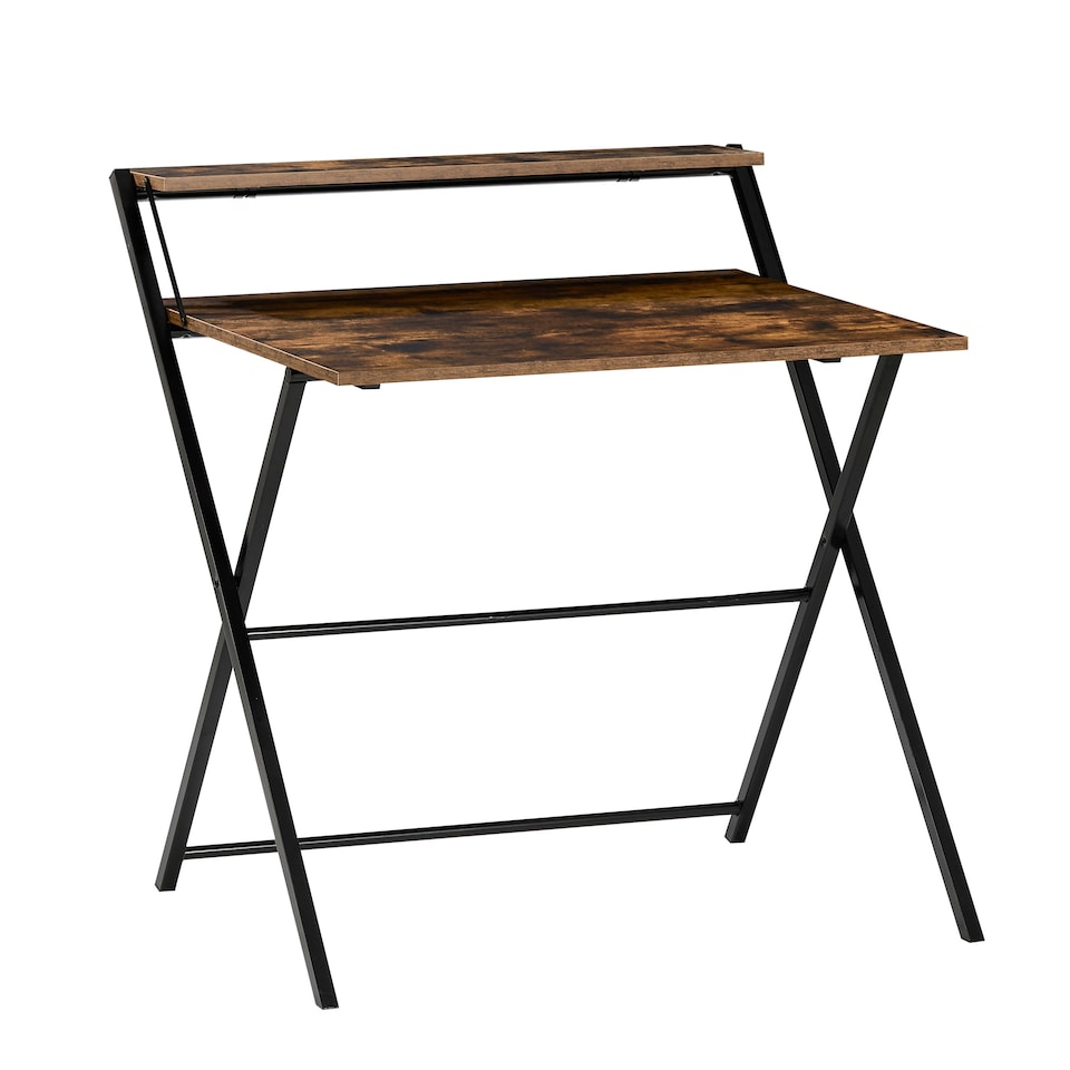 image 1 of Vida Designs Brooklyn Foldable Computer Desk Home Office Workstation, Dark Wood