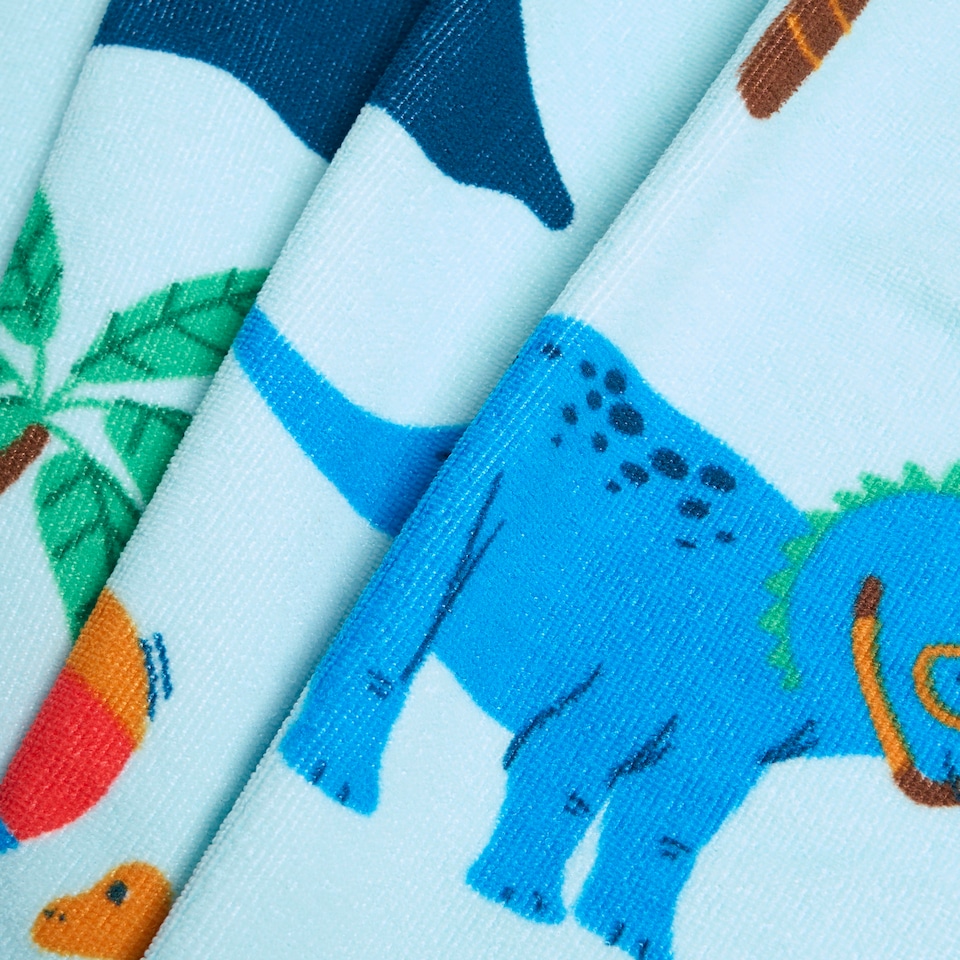 image 1 of Brentfords Kids Dino Beach Print Absorbent Holiday Travel Beach Bath Towel Blue | One size