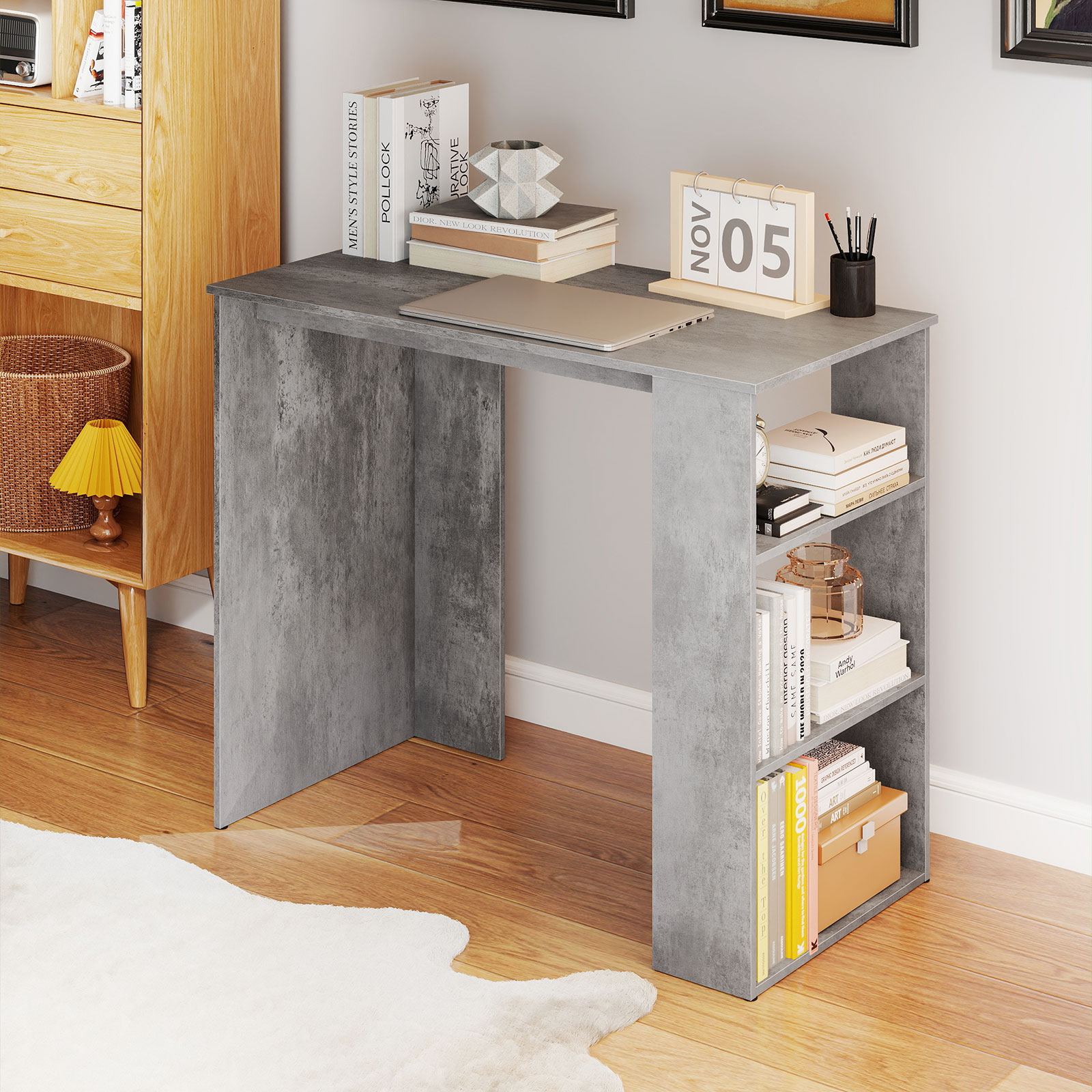 COSTWAY Computer Desk 90cm Study Desk Wooden Desk Grey - Tesco