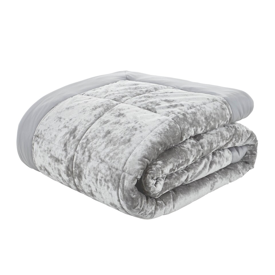 image 1 of Catherine Lansfield Crushed Velvet Quilted Bedspread | Silver | Silver Grey | One Size